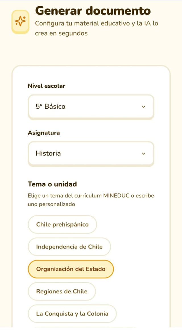 Eliges curso, asignatura y tema del currículum