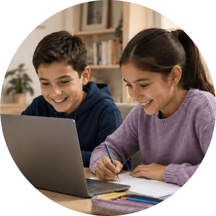 Dos estudiantes usando StudyHome en casa