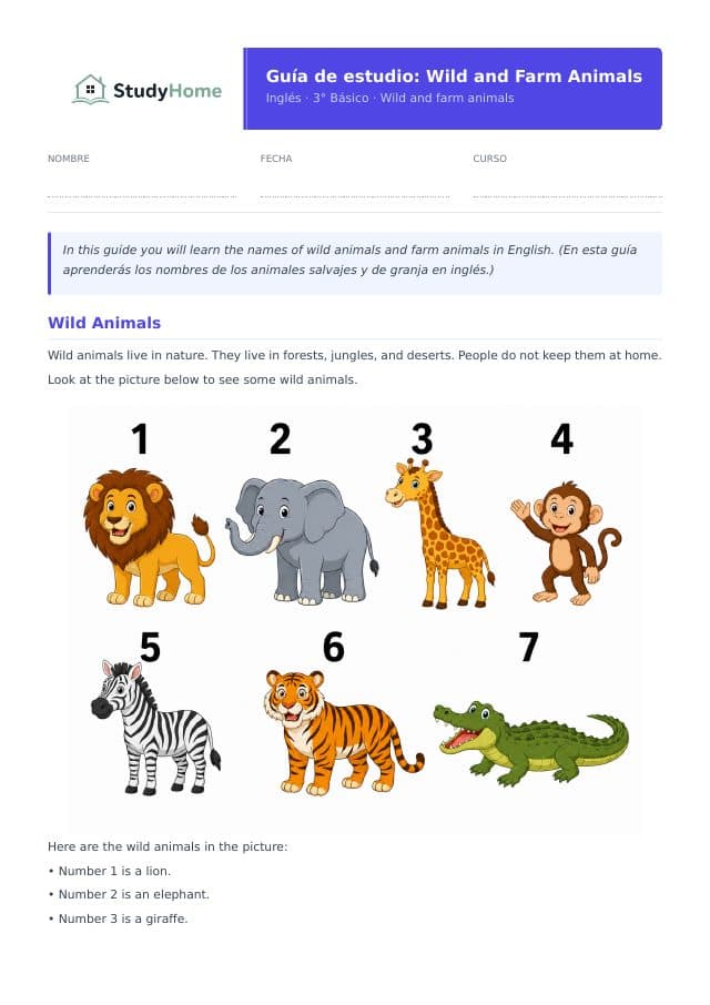 Vista previa: Wild and farm animals