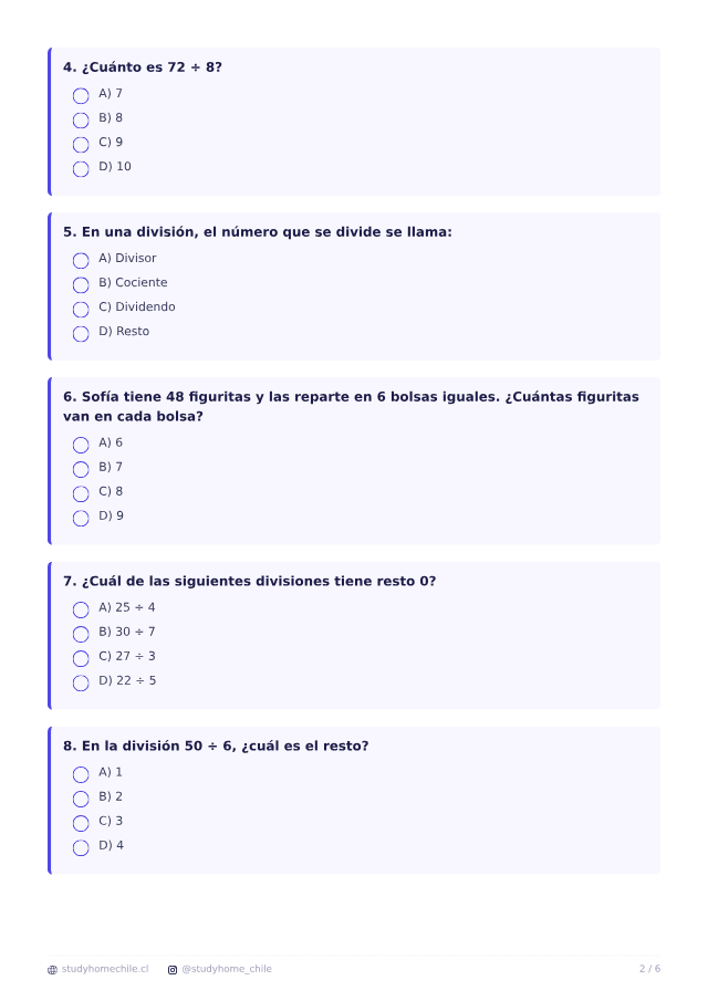 Primera página del documento de Divisiones 4° básico: ejercicios para imprimir, tal como se descarga