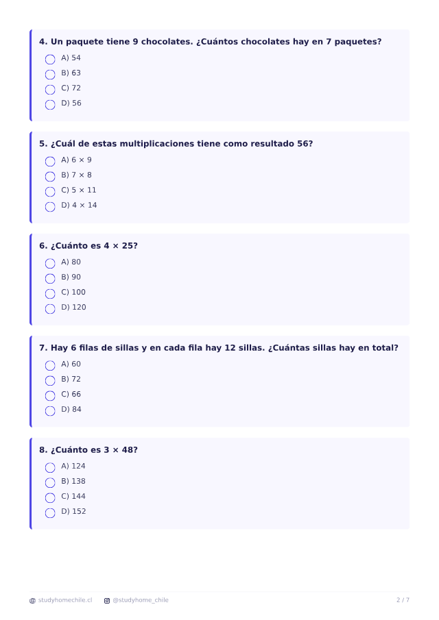 Primera página del documento de Multiplicaciones 4° básico: ejercicios para imprimir, tal como se descarga