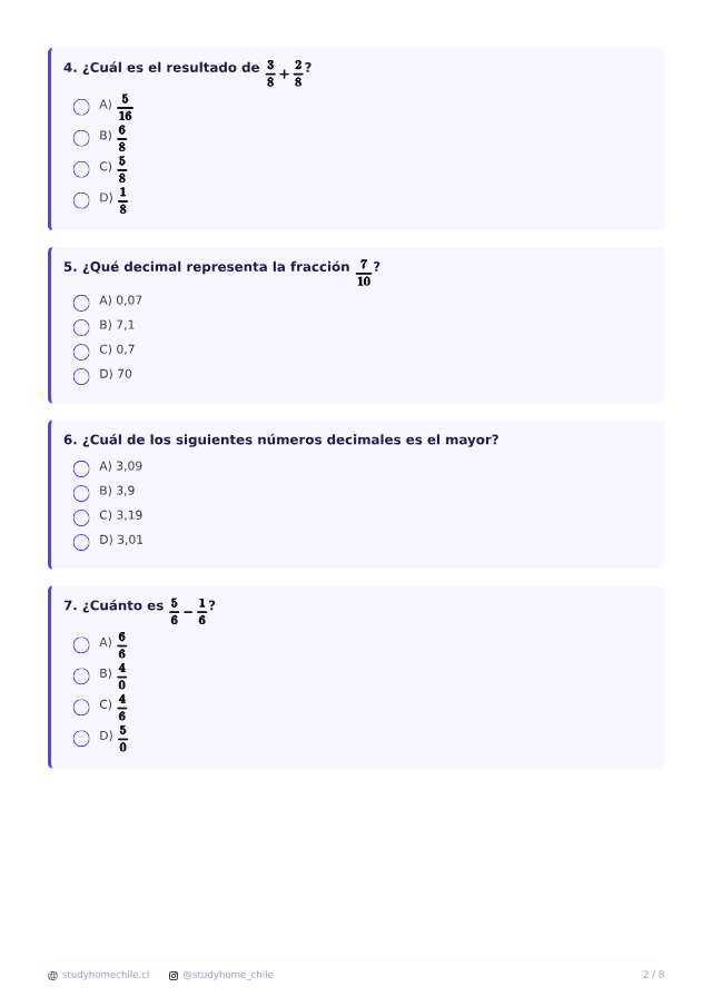 Primera página del documento de Matemática 5° básico: pruebas y ejercicios para imprimir, tal como se descarga